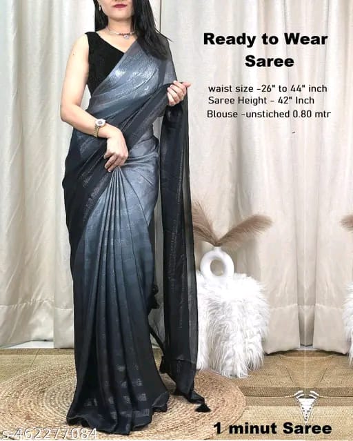 SM Women Chiffon Embellished Ready to Wear Saree with Black Blouse