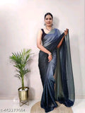 SM Women Chiffon Embellished Ready to Wear Saree with Black Blouse