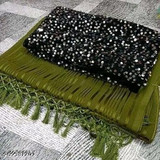 SM Women Chiffon Saree with Velvet Blouse