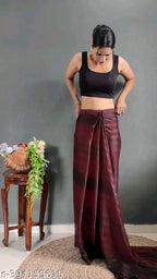 SM Women Chiffon Ready to Wear Saree with Black Blouse