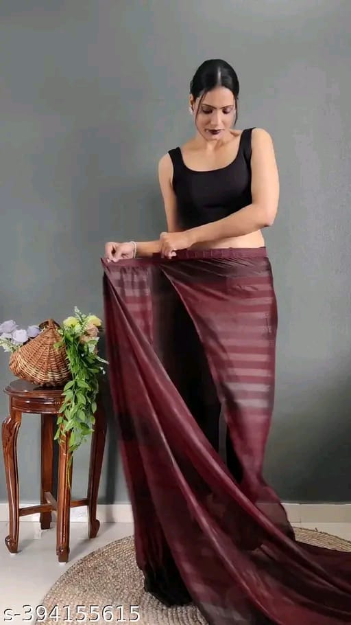 SM Women Chiffon Ready to Wear Saree with Black Blouse