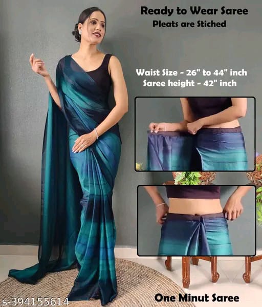 SM Women Chiffon Ready to Wear Saree with Black Blouse