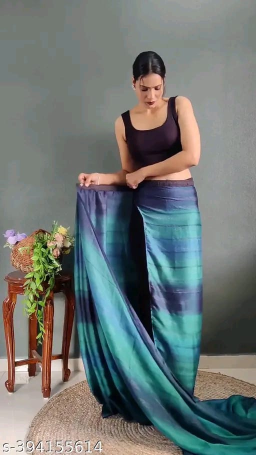 SM Women Chiffon Ready to Wear Saree with Black Blouse