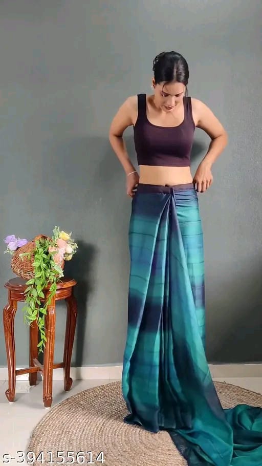 SM Women Chiffon Ready to Wear Saree with Black Blouse