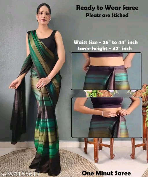 SM Women Chiffon Ready to Wear Saree with Black Blouse