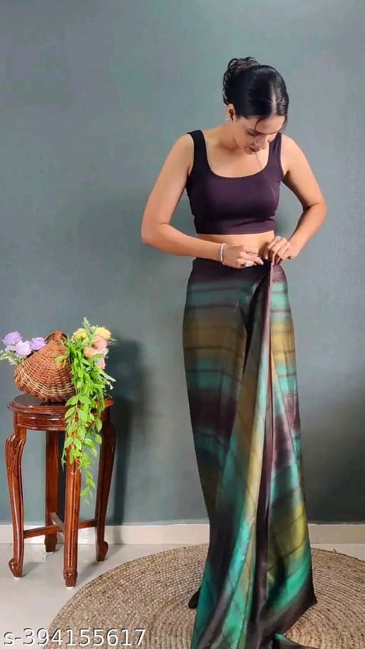 SM Women Chiffon Ready to Wear Saree with Black Blouse