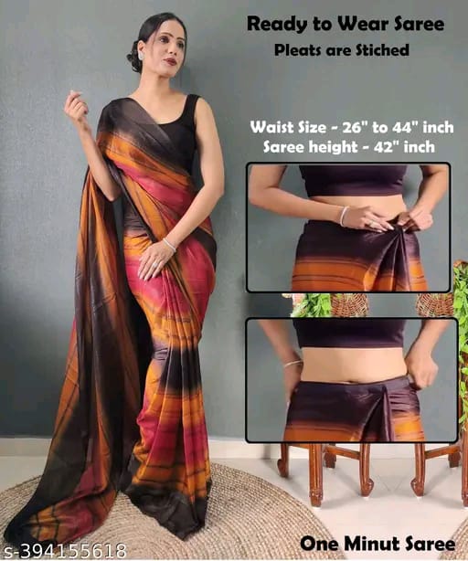 SM Women Chiffon Ready to Wear Saree with Black Blouse
