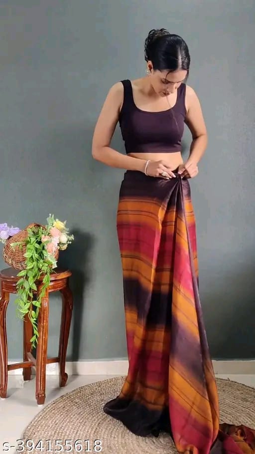 SM Women Chiffon Ready to Wear Saree with Black Blouse