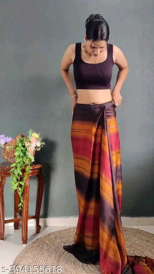 SM Women Chiffon Ready to Wear Saree with Black Blouse
