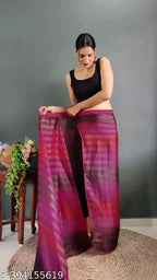 SM Women Chiffon Ready to Wear Saree with Black Blouse