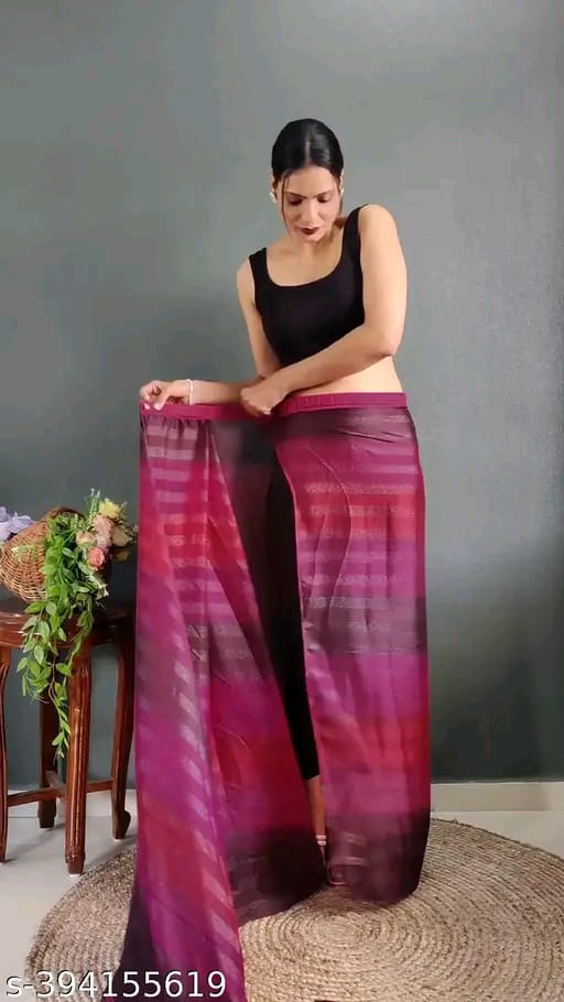 SM Women Chiffon Ready to Wear Saree with Black Blouse