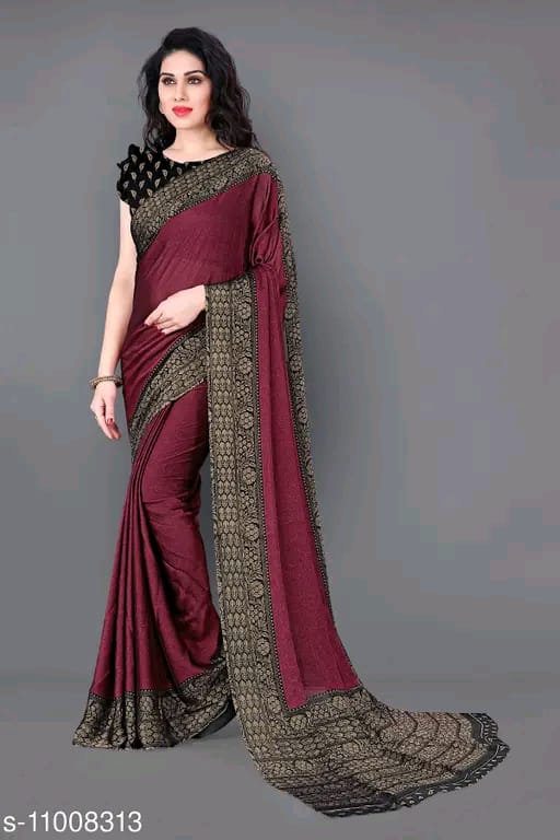 Women Chiffon Solid Saree with Matching Blouse