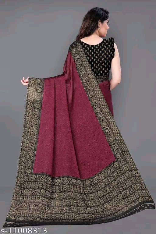 Women Chiffon Solid Saree with Matching Blouse