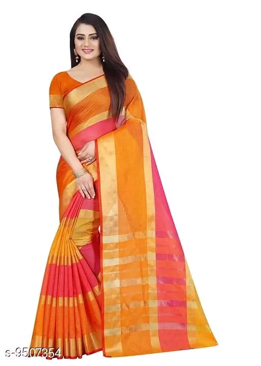 SM Women Kota Doria Cotton Solid Saree