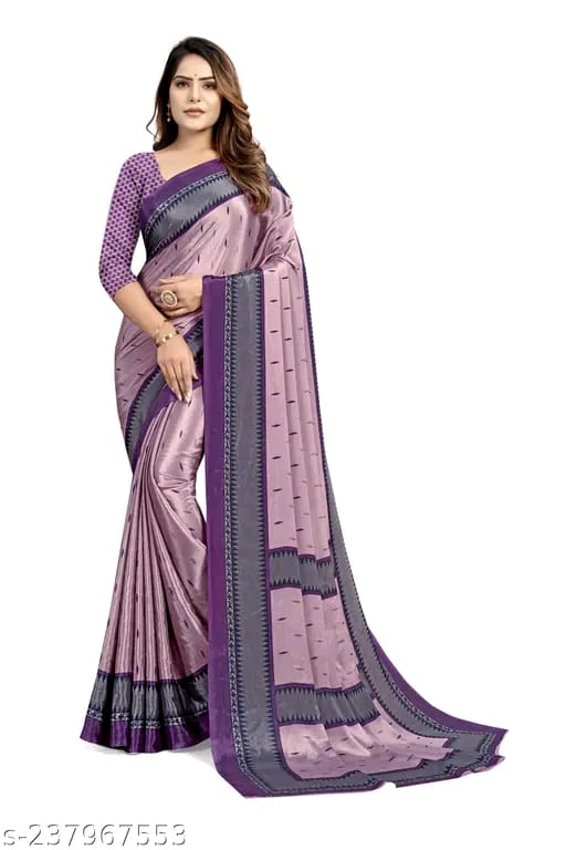 SM Women Crepe Printed Saree with Printed Blouse