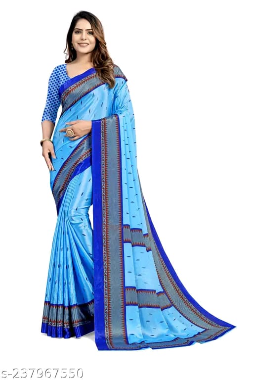 SM Women Crepe Printed Saree with Printed Blouse