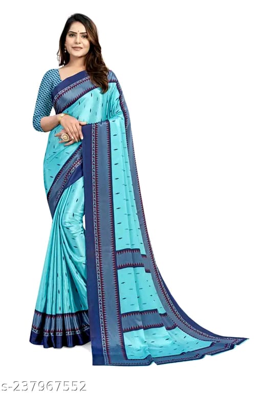SM Women Crepe Printed Saree with Printed Blouse