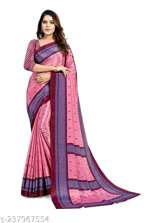 SM Women Crepe Printed Saree with Printed Blouse