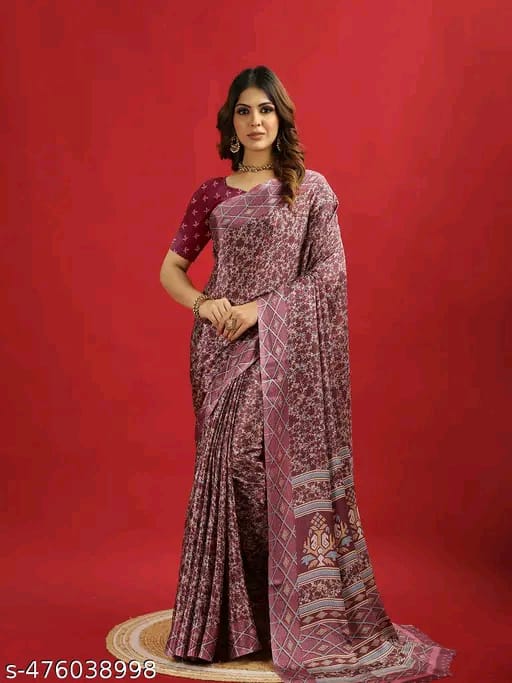 SM Women Crepe Saree with Running Blouse