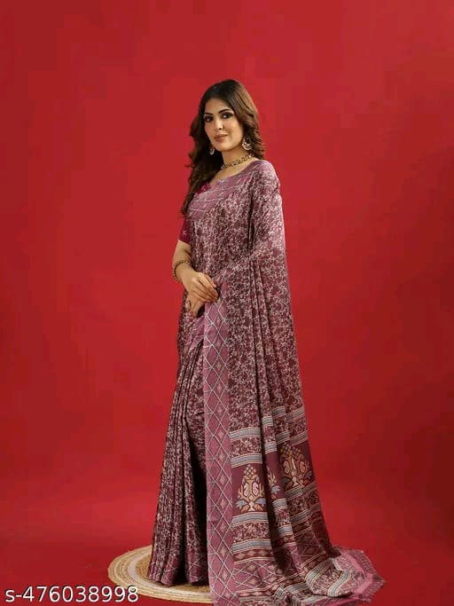 SM Women Crepe Saree with Running Blouse