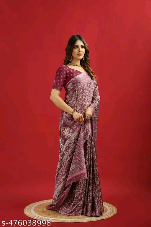 SM Women Crepe Saree with Running Blouse