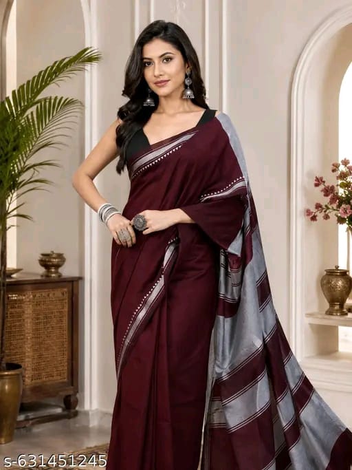 SM Women Khadi Cotton Solid Saree