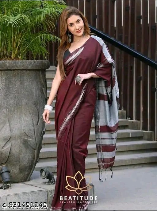 SM Women Khadi Cotton Solid Saree