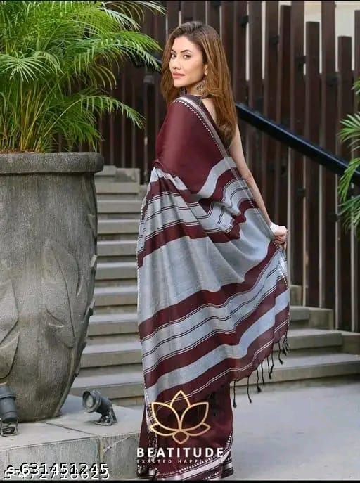 SM Women Khadi Cotton Solid Saree