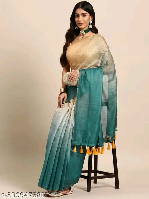 SM Women Cotton Blend Organza Saree