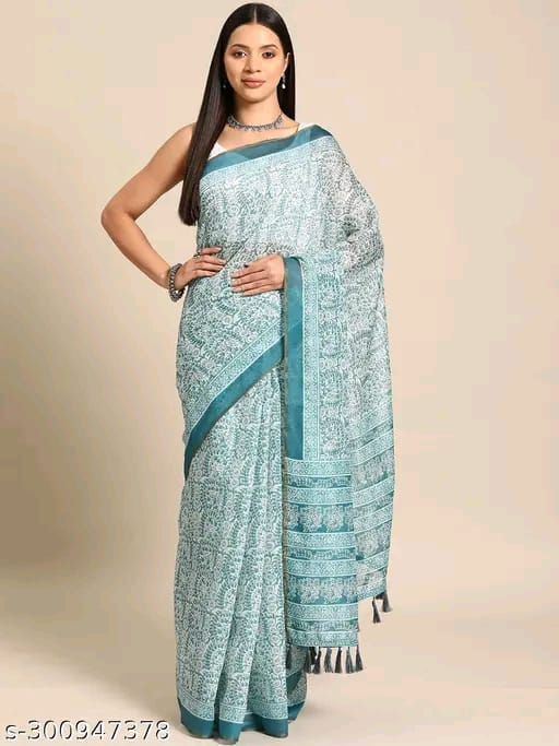 SM Women Cotton Blend Organza Saree