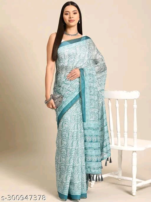 SM Women Cotton Blend Organza Saree