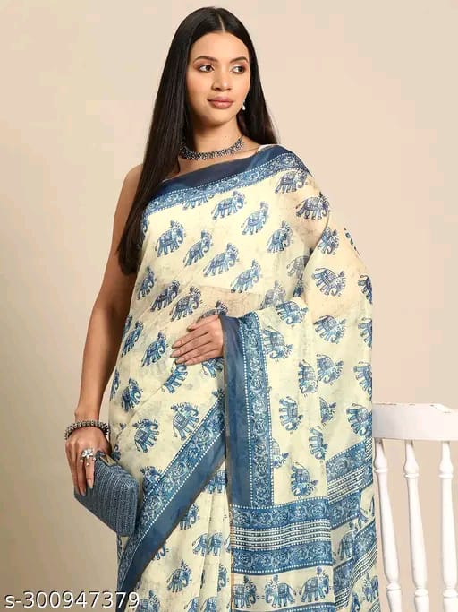 SM Women Cotton Blend Organza Saree
