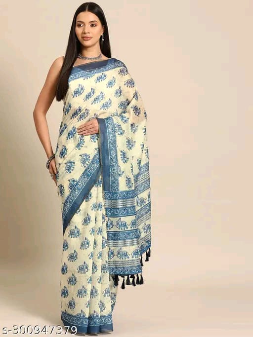 SM Women Cotton Blend Organza Saree