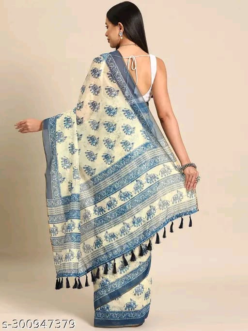 SM Women Cotton Blend Organza Saree