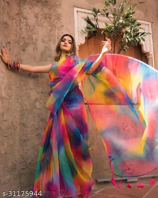 SM Women Organza Printed Saree