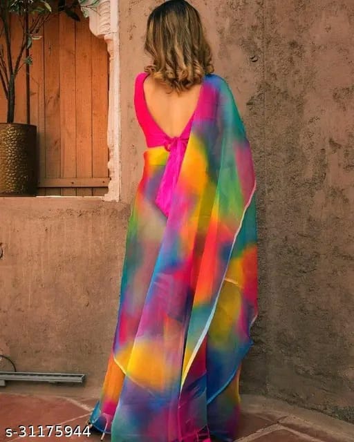 SM Women Organza Printed Saree