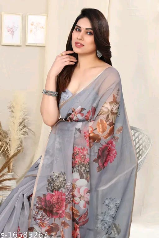 SM Women Organza Printed Saree