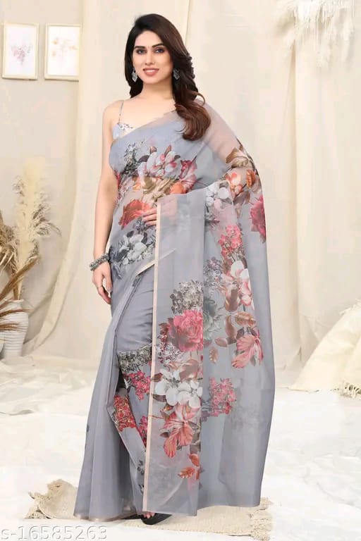 SM Women Organza Printed Saree