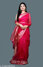 SM Women Organza Solid Ready to Wear Saree