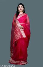 SM Women Organza Solid Ready to Wear Saree
