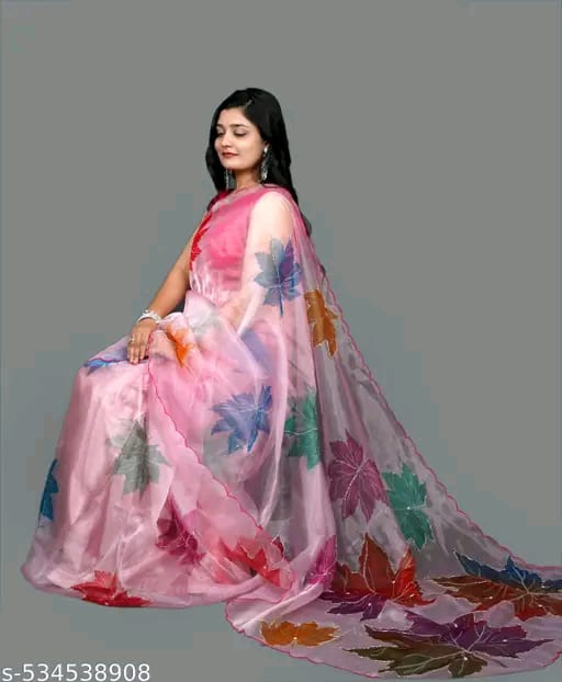 SM Women Organza Floral Printed Ready to Wear Saree