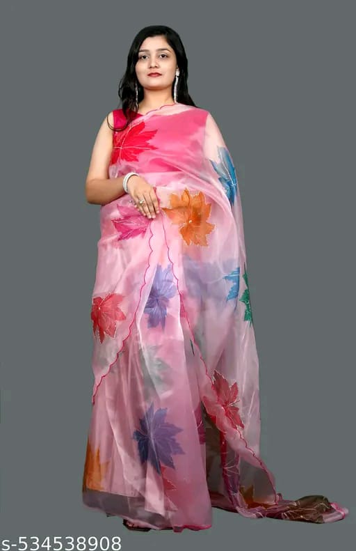 SM Women Organza Floral Printed Ready to Wear Saree