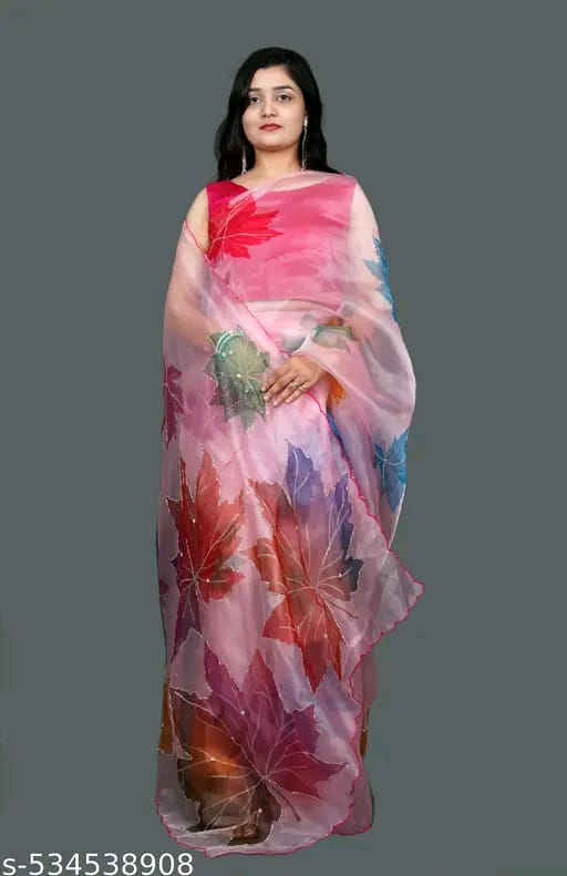 SM Women Organza Floral Printed Ready to Wear Saree