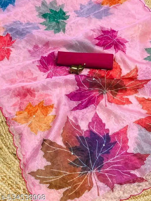SM Women Organza Floral Printed Ready to Wear Saree
