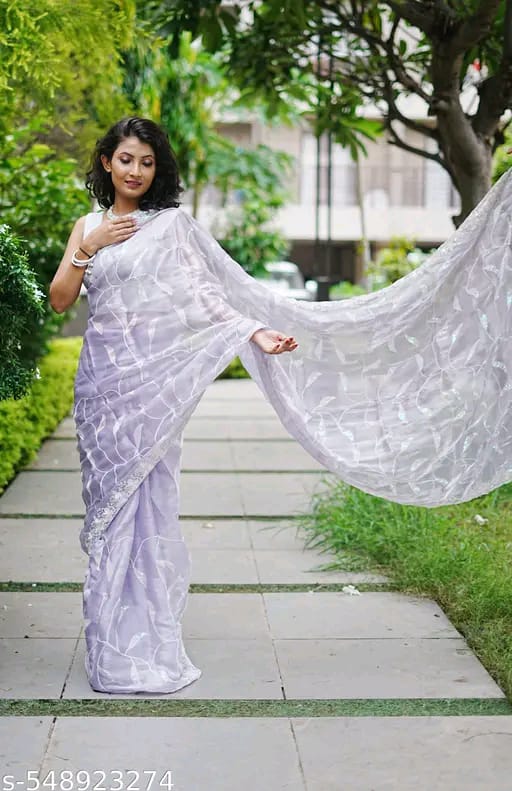 SM Women Organza Embroidered Ready to Wear Saree