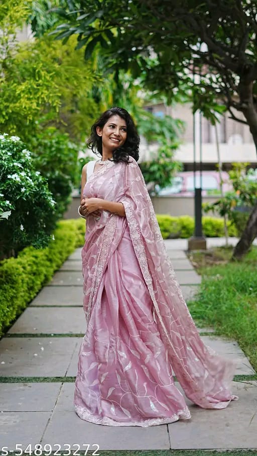 SM Women Organza Embroidered Ready to Wear Saree