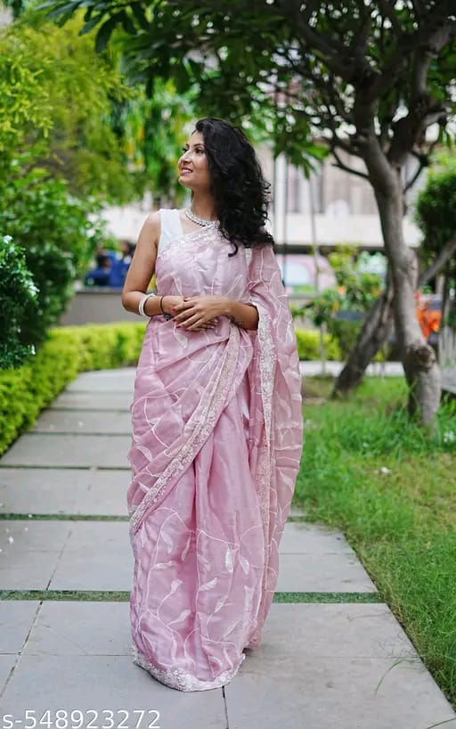 SM Women Organza Embroidered Ready to Wear Saree