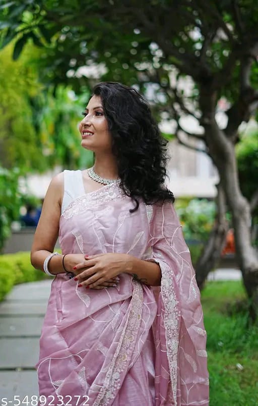 SM Women Organza Embroidered Ready to Wear Saree