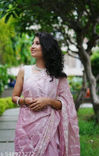 SM Women Organza Embroidered Ready to Wear Saree
