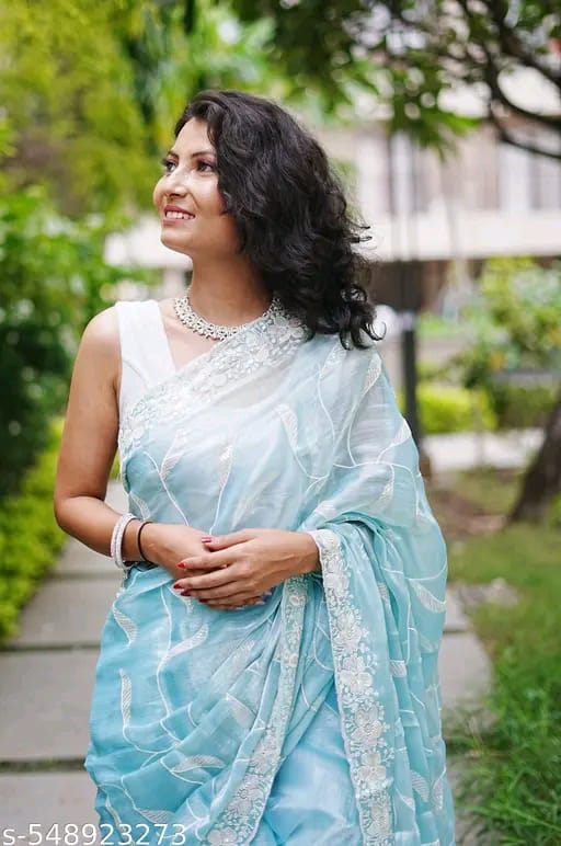 SM Women Organza Embroidered Ready to Wear Saree